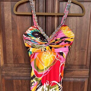 Final Price-Quick Sale – SFAVIANA COUTURE COLORFUL LONG GOWN - SIZE 6 - PREOWNED